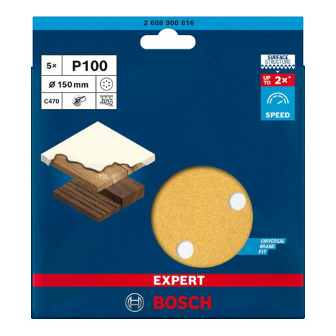 Bosch EXPERT C470 schuurpapier met 6 gaten voor excentrische schuurmachine 150mm G 100 5-pc. voor excentrische schuurmachine