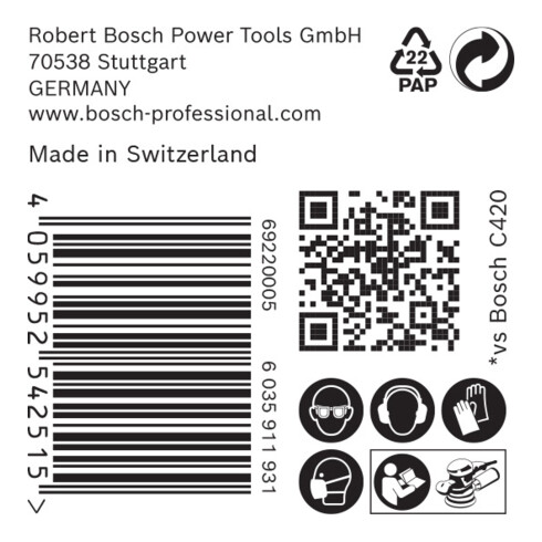 Bosch EXPERT C470 schuurpapier met 8 gaten voor excentrische schuurmachine 125mm G 180 5-delig voor excentrische schuurmachine