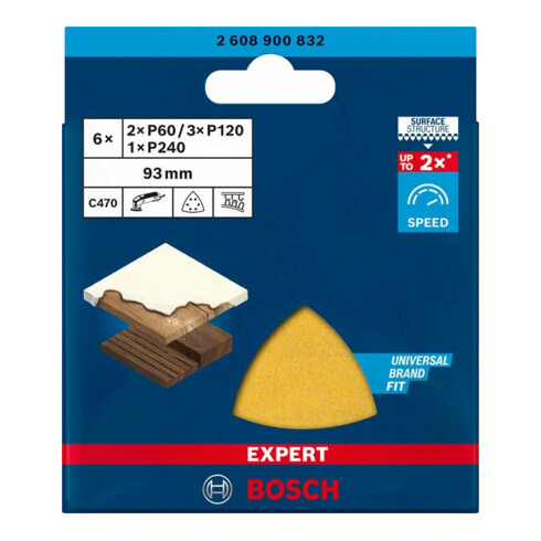 Bosch EXPERT C470 schuurpapier-Se voor delta schuurmachine 93mm G 60/120/240 6-stuks. voor delta schuurmachine