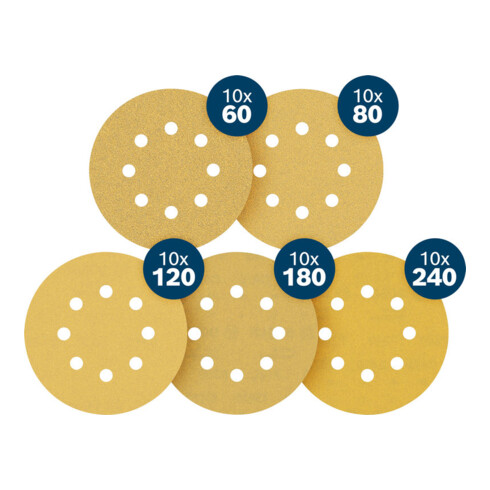 Bosch EXPERT C470 Set de disques abrasifs, 125 mm, K60|80|120|180|240, 50 pcs Starter Pack