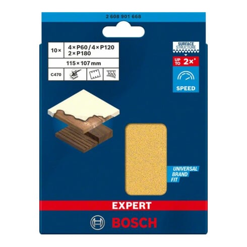 Bosch EXPERT C470 Set de papier abrasif, 115 x 107 mm, G 60/120/180