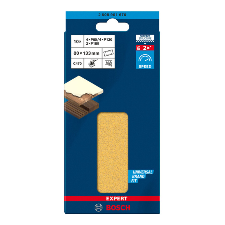 Bosch EXPERT C470 Set de papier abrasif, 80 x 133 mm, G 60/120/180
