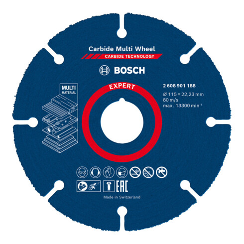 Bosch EXPERT Carbide Multi Wheel Trennscheibe 115mm 22,23mm für Winkelschleifer mit X-LOCK und mit Spannmutter