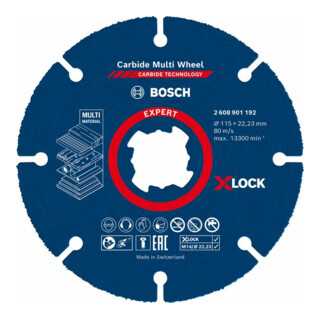 Bosch EXPERT Carbide Multi Wheel X-LOCK Trennscheibe 115mm 22,23mm für Winkelschleifer mit X-LOCK und mit Spannmutter