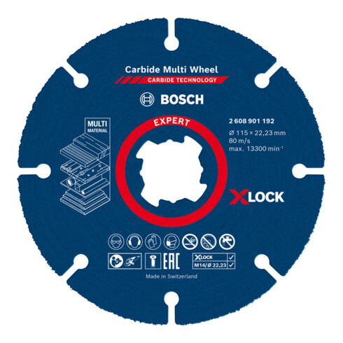 Bosch EXPERT Carbide Multi Wheel X-LOCK Trennscheibe 115mm 22,23mm für Winkelschleifer mit X-LOCK und mit Spannmutter