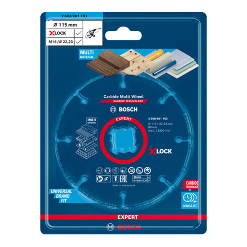 Bosch EXPERT Carbide Multi Wheel X-LOCK Trennscheibe 115mm 22,23mm für Winkelschleifer mit X-LOCK und mit Spannmutter