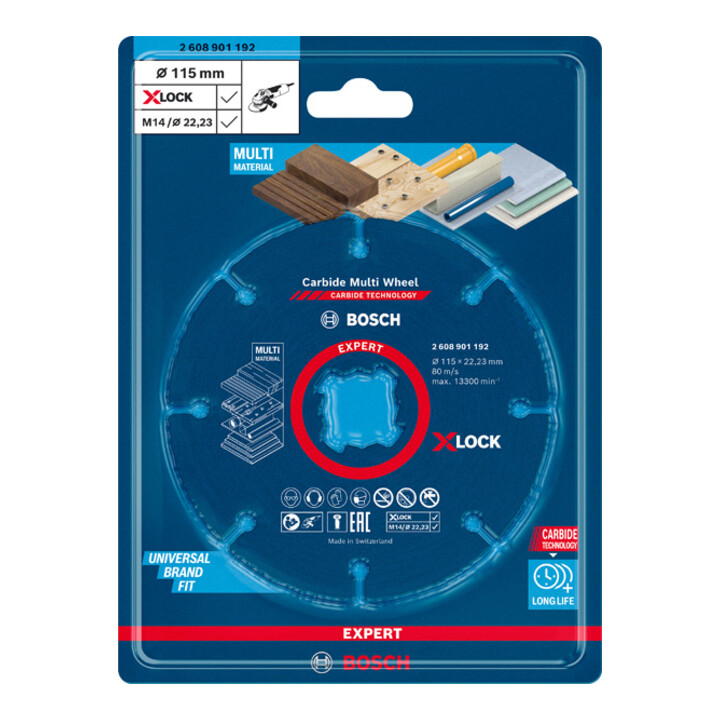 Bosch EXPERT Carbide Multi Wheel X-LOCK Trennscheibe 115mm 22,23mm für Winkelschleifer mit X-LOCK und mit Spannmutter
