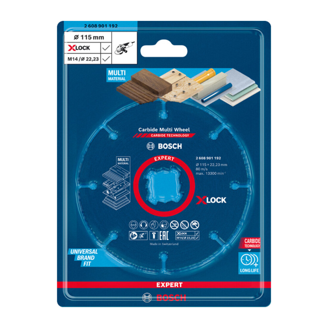 Bosch EXPERT Carbide Multi Wheel X-LOCK Trennscheibe 115mm 22,23mm für Winkelschleifer mit X-LOCK und mit Spannmutter