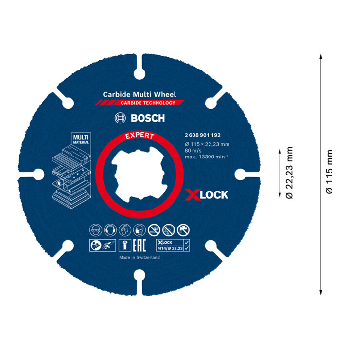Bosch EXPERT Carbide Multi Wheel X-LOCK Trennscheibe 115mm 22,23mm für Winkelschleifer mit X-LOCK und mit Spannmutter