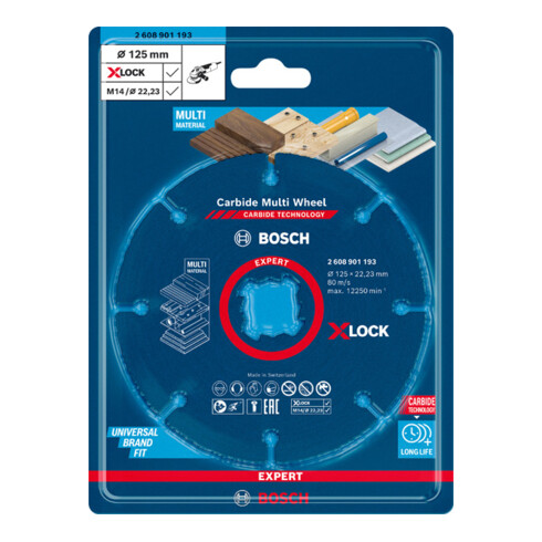Bosch EXPERT Carbide Multi Wheel X-LOCK Trennscheibe 125mm 22,23mm für Winkelschleifer mit X-LOCK und mit Spannmutter