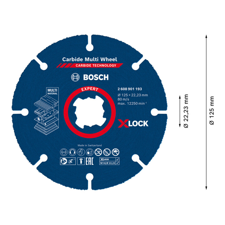 Bosch EXPERT Carbide Multi Wheel X-LOCK Trennscheibe 125mm 22,23mm für Winkelschleifer mit X-LOCK und mit Spannmutter