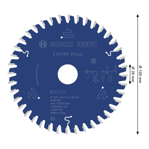 Bosch EXPERT Cirkelzaagblad hout, 120x20 mm, Z40