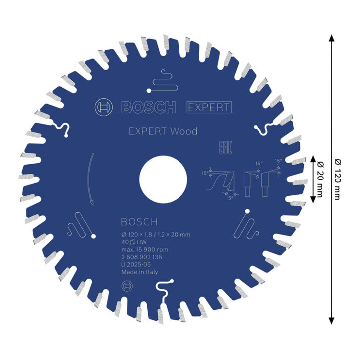 Bosch EXPERT Cirkelzaagblad hout, 120x20 mm, Z40