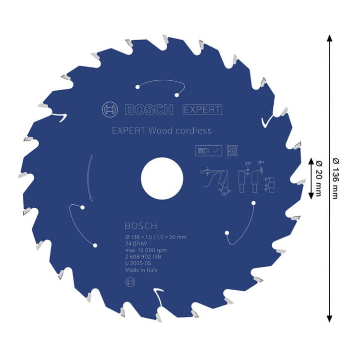 Bosch EXPERT Cirkelzaagblad hout, 136x20 mm, Z24