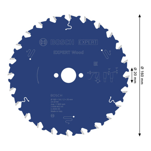 Bosch EXPERT Cirkelzaagblad hout, 160x1,8x20 mm, Z24
