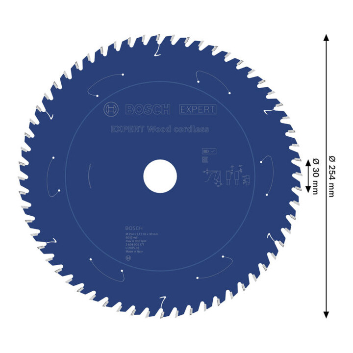 Bosch EXPERT Cirkelzaagblad hout, 254x1,6x30 mm, Z60