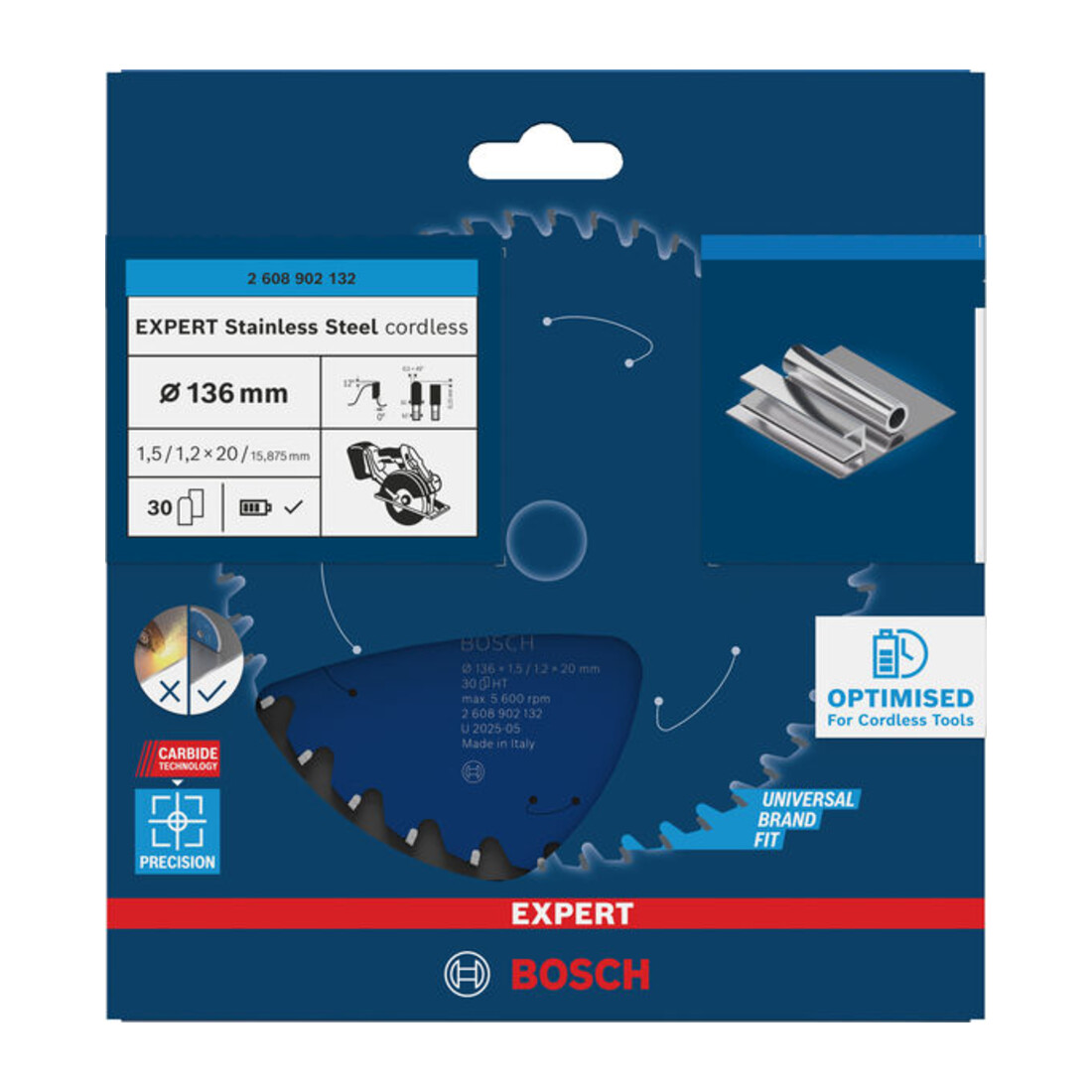 Bosch EXPERT Cirkelzaagblad roestvrij staal, 136x20 mm, Z30