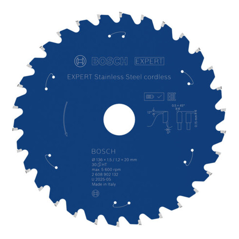 Bosch EXPERT Cirkelzaagblad roestvrij staal, 136x20 mm, Z30