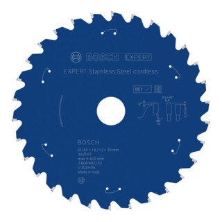 Bosch EXPERT Cirkelzaagblad roestvrij staal, 140x20 mm, Z30