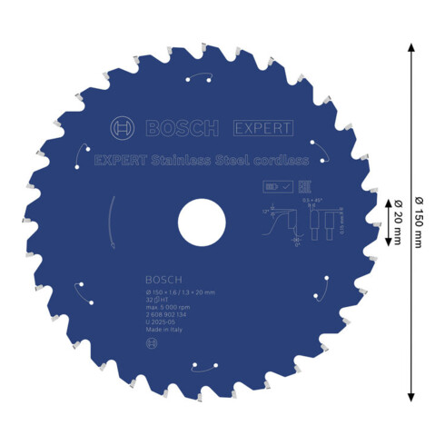 Bosch EXPERT Cirkelzaagblad roestvrij staal, 150x20 mm, Z32