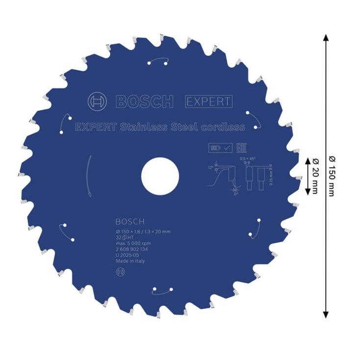 Bosch EXPERT Cirkelzaagblad roestvrij staal, 150x20 mm, Z32