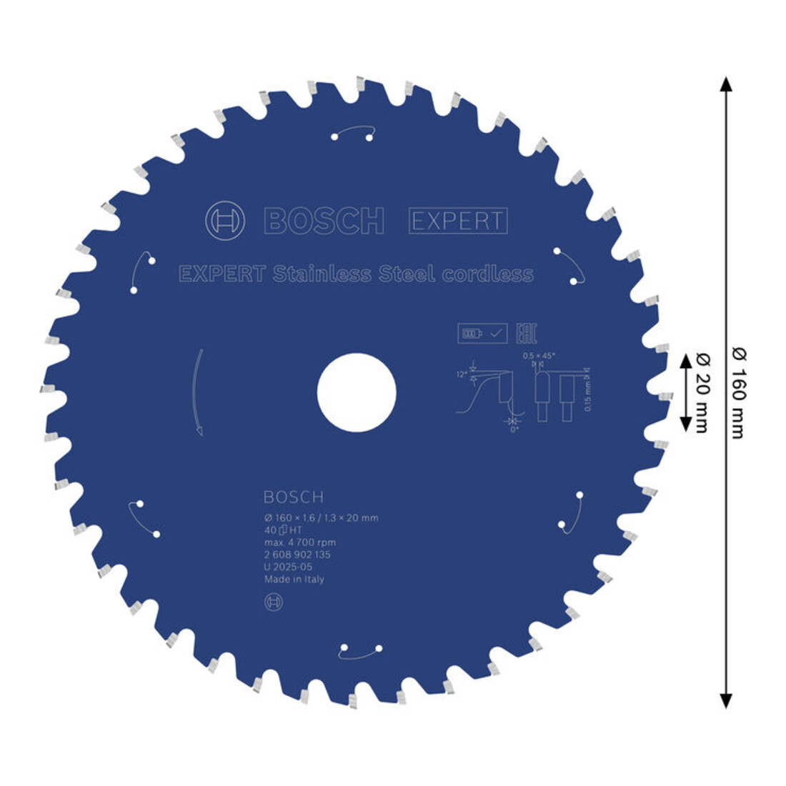 Bosch EXPERT Cirkelzaagblad roestvrij staal, 160x20 mm, Z40