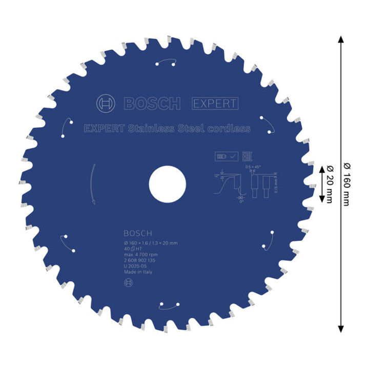 Bosch EXPERT Cirkelzaagblad roestvrij staal, 160x20 mm, Z40