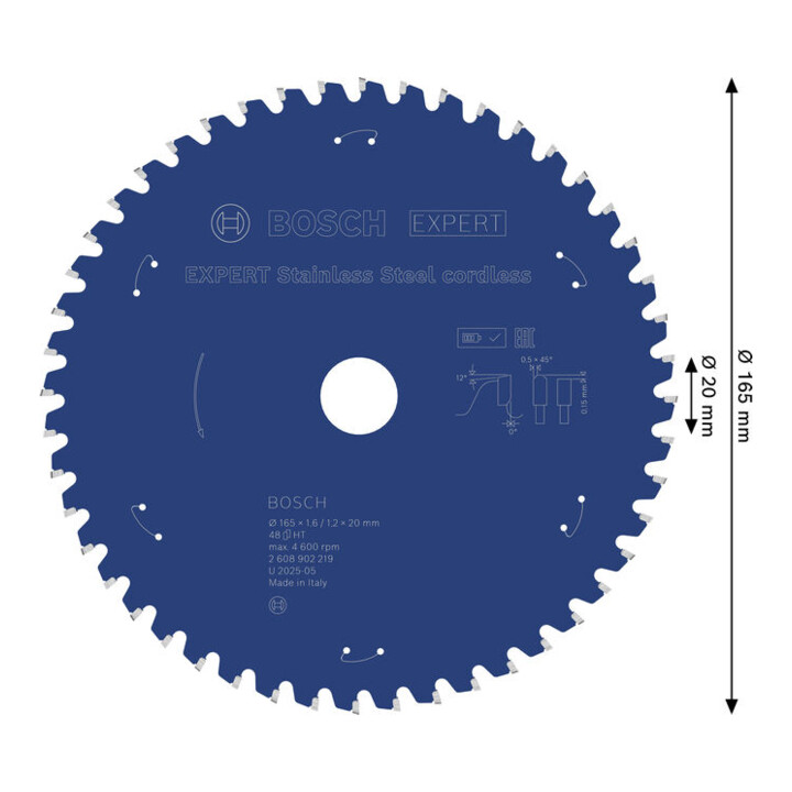 Bosch EXPERT Cirkelzaagblad roestvrij staal, 165x20 mm, Z48