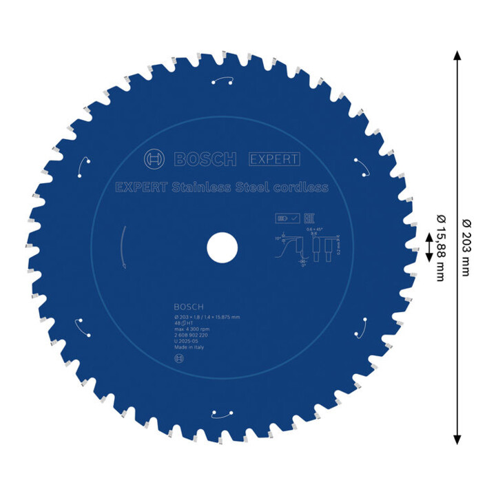 Bosch EXPERT Cirkelzaagblad roestvrij staal, 203x15,88 mm, Z48