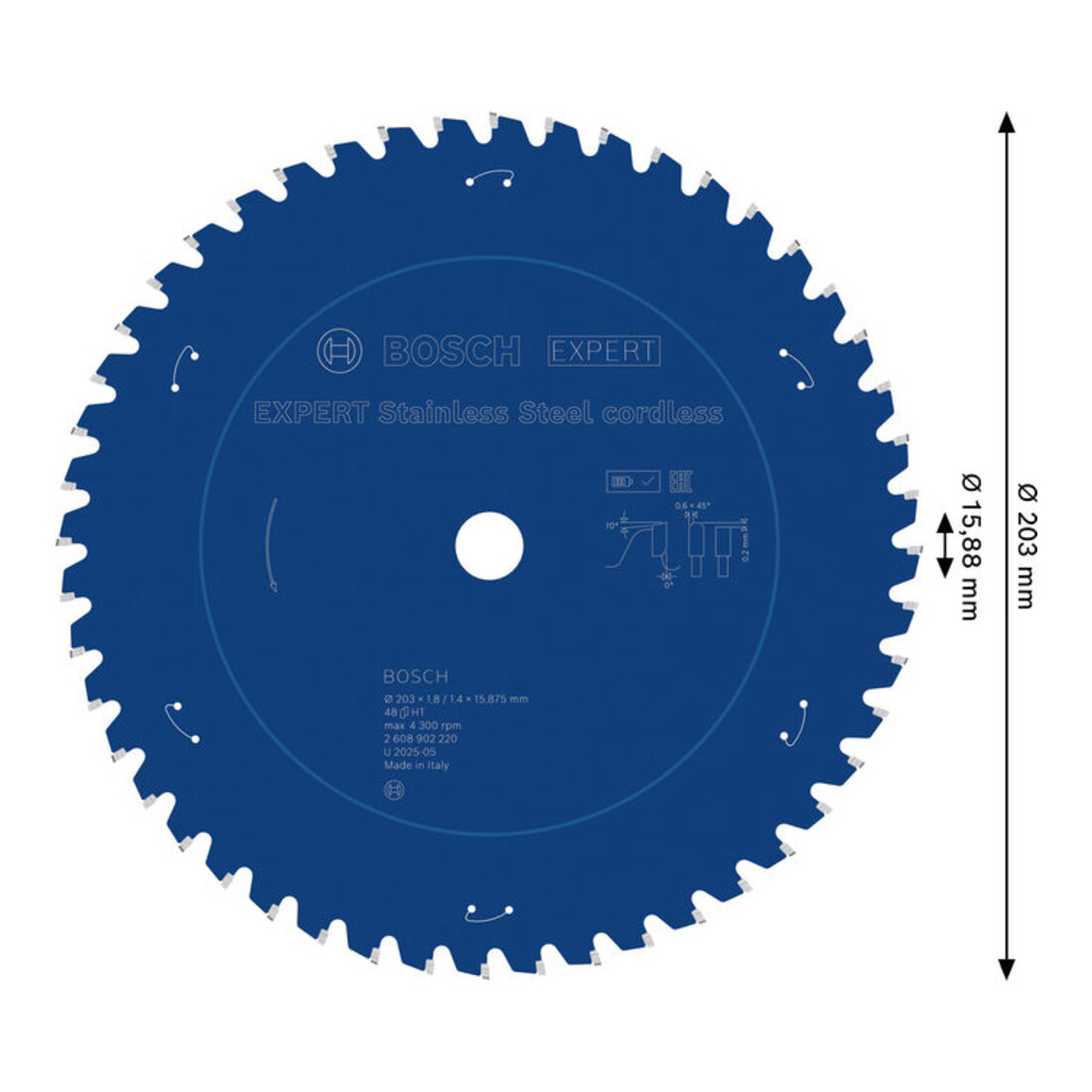 Bosch EXPERT Cirkelzaagblad roestvrij staal, 203x15,88 mm, Z48