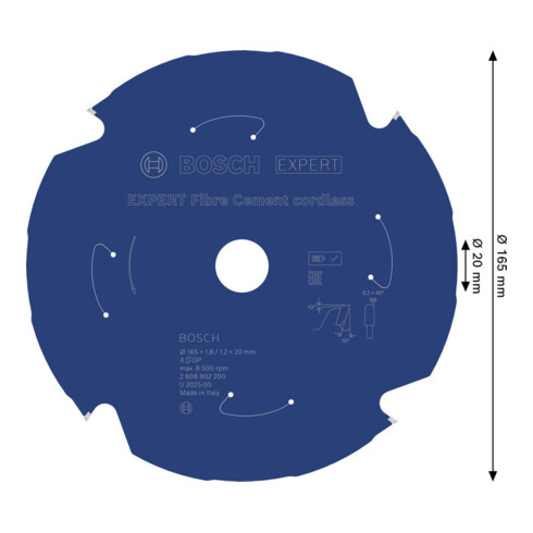 Bosch EXPERT Cirkelzaagblad vezelcement, 165x20 mm, Z4