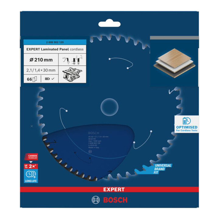 Bosch EXPERT Cirkelzaagblad voor gelamineerde platen, 210x2,1x30 mm, Z66