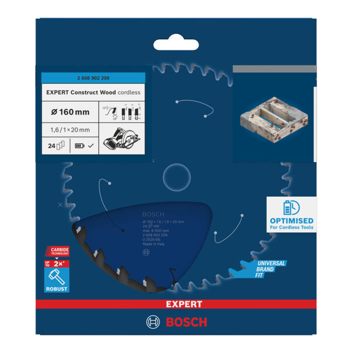 Bosch EXPERT Construct Houtcirkelzaagblad, 160x1,6x20 mm, T24