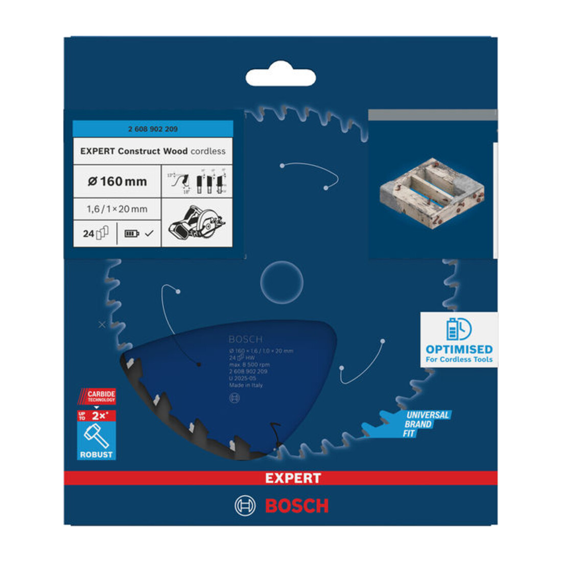 Bosch EXPERT Construct Houtcirkelzaagblad, 160x1,6x20 mm, T24
