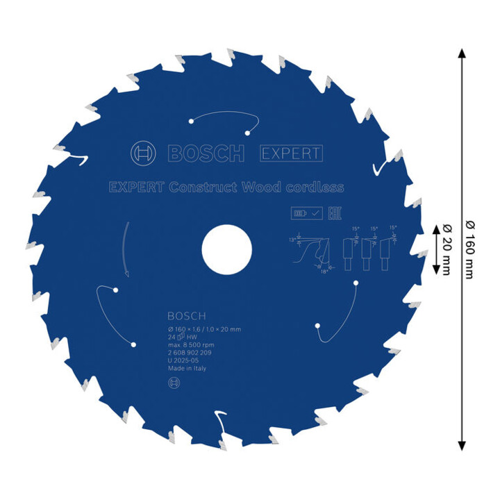 Bosch EXPERT Construct Houtcirkelzaagblad, 160x1,6x20 mm, T24