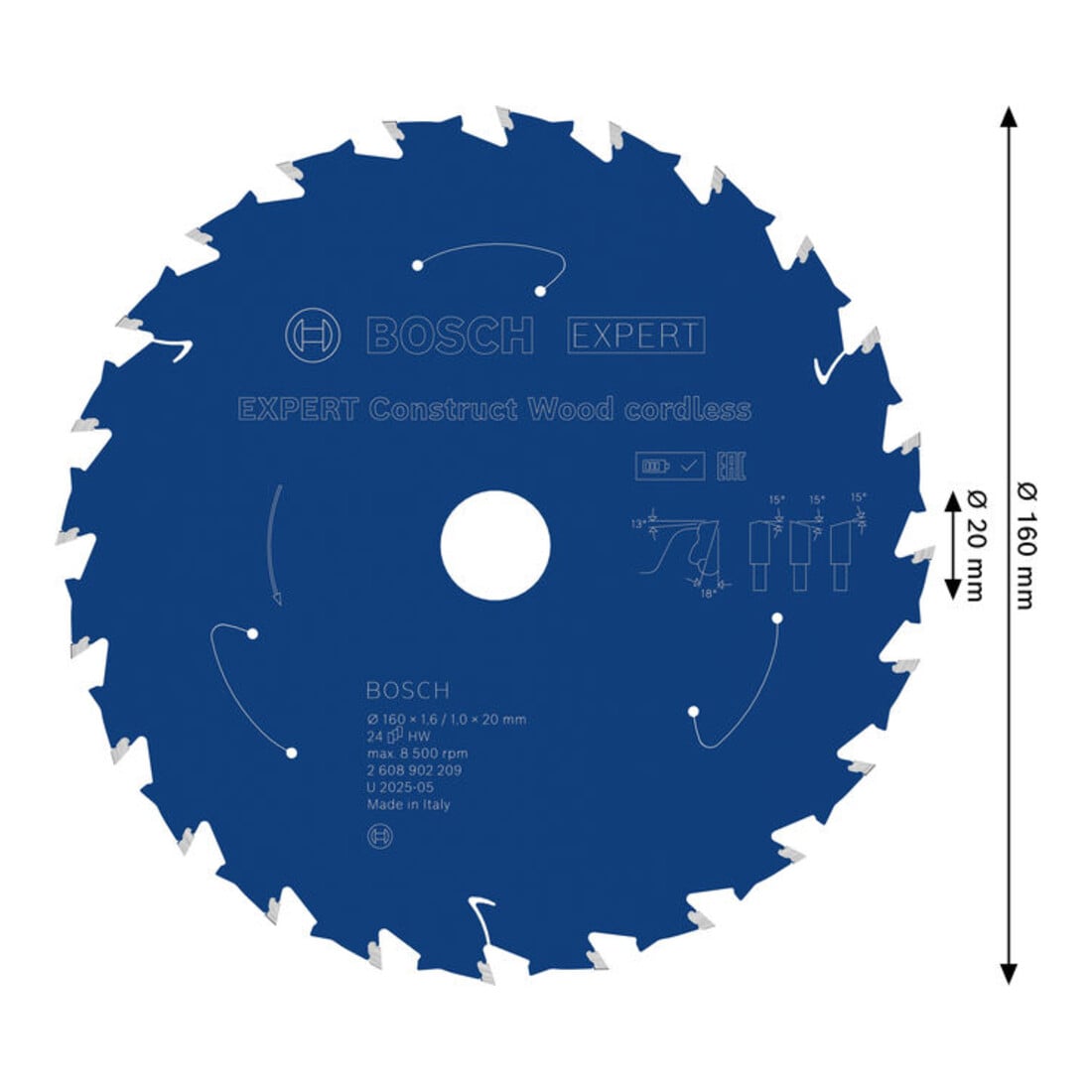 Bosch EXPERT Construct Houtcirkelzaagblad, 160x1,6x20 mm, T24