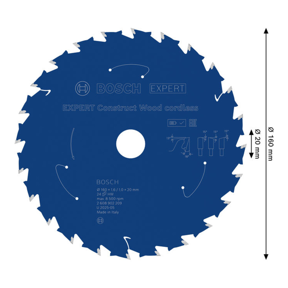 Bosch EXPERT Construct Lama per sega circolare legno, 160x1,6x20 mm, T24