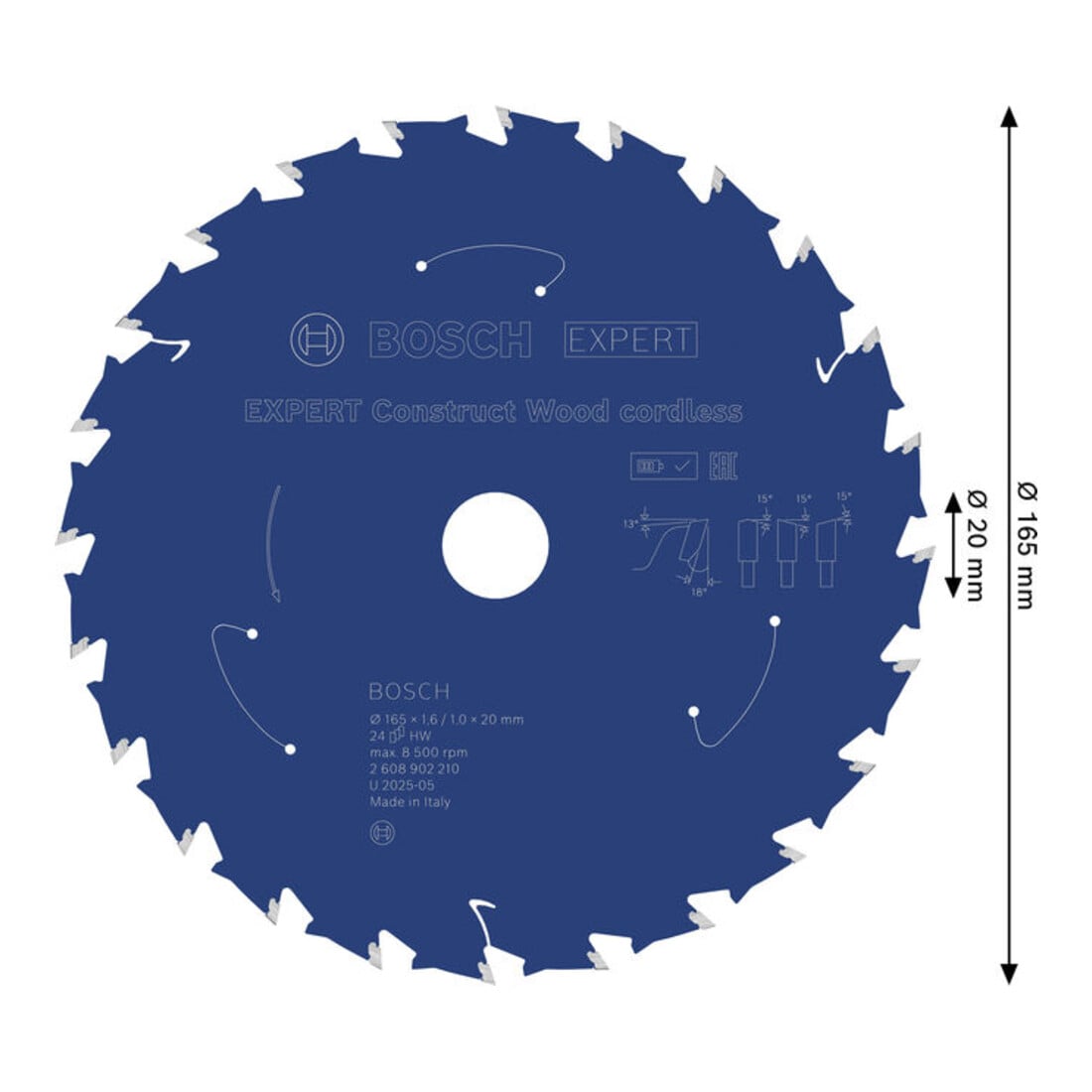 Bosch EXPERT Construct Lama per sega circolare legno, 165x1,6x20 mm, T24