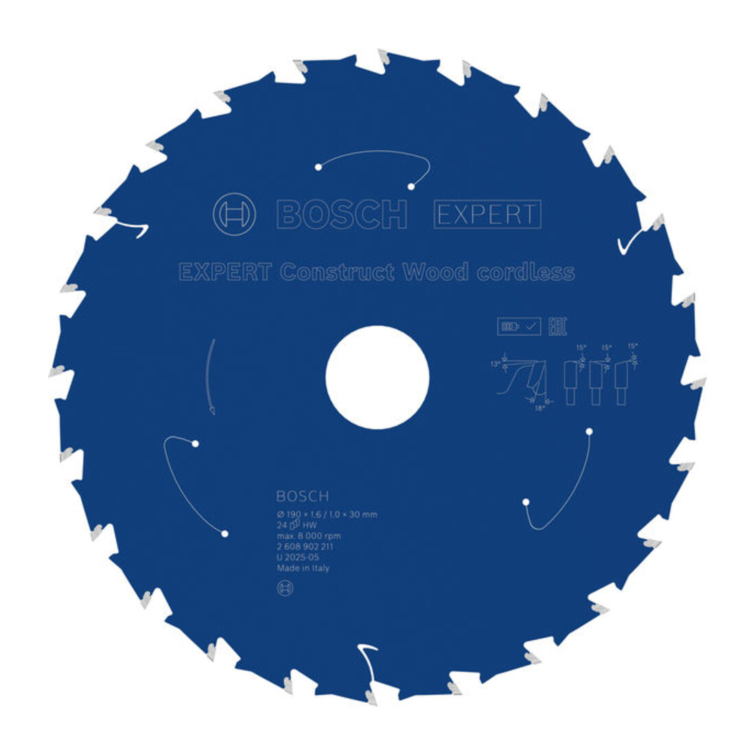Bosch EXPERT Construct Lama per sega circolare legno, 190x1,6x30 mm, T24