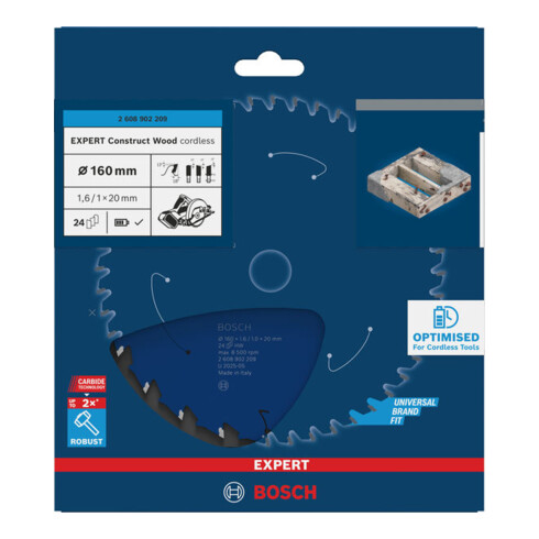 Bosch EXPERT Construct Lame de scie circulaire bois, 160x1,6x20 mm, T24