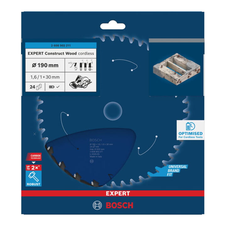 Bosch EXPERT Construct Lame de scie circulaire bois, 190x1,6x30 mm, T24