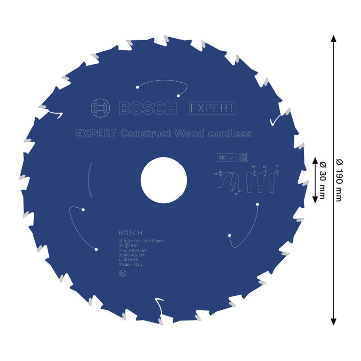 Bosch EXPERT Construct Lame de scie circulaire bois, 190x1,6x30 mm, T24