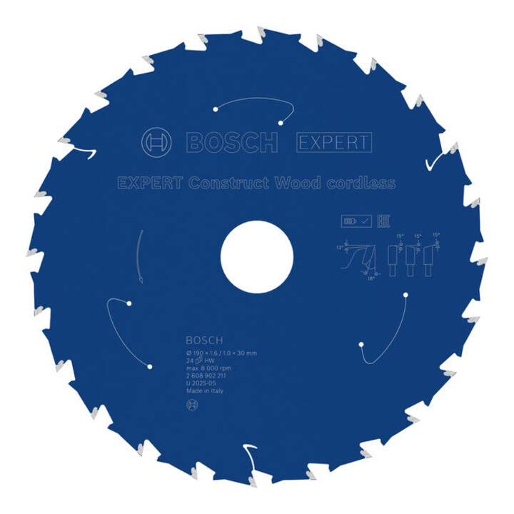 Bosch EXPERT Construct Lame de scie circulaire bois, 190x1,6x30 mm, T24
