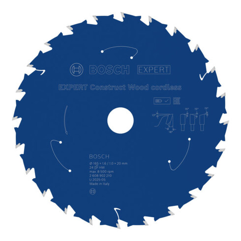 Bosch EXPERT Construct Lame de scie circulaire pour bois, 165x1,6x20 mm, T24