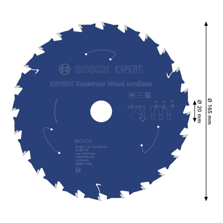 Bosch EXPERT Construct Wood cirkelzaagblad, 165x1,6x20 mm, T24