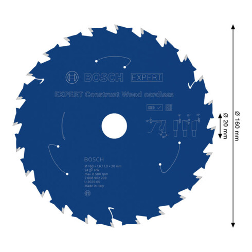 Bosch EXPERT Construct Wood Kreissägeblatt, 160x1,6x20 mm, T24