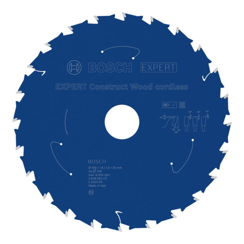 Bosch EXPERT Construct Wood Kreissägeblatt, 190x1,6x30 mm, T24