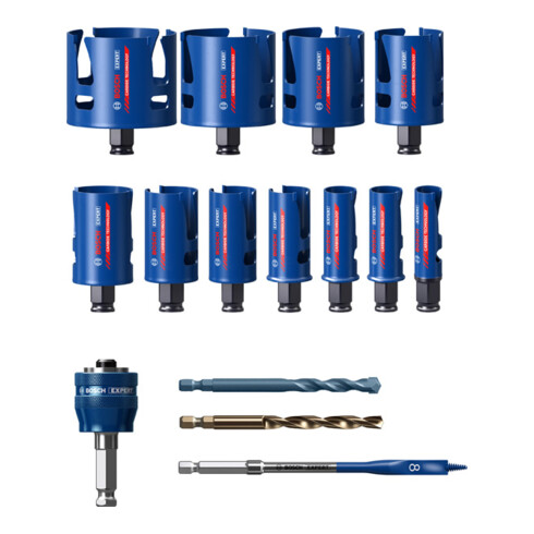 Bosch EXPERT Construction Material Lochsäge-Set 20/22/25/32/35/40/44/51/60/68/76mm 15-tlg. für Dreh- und Schlagbohrer