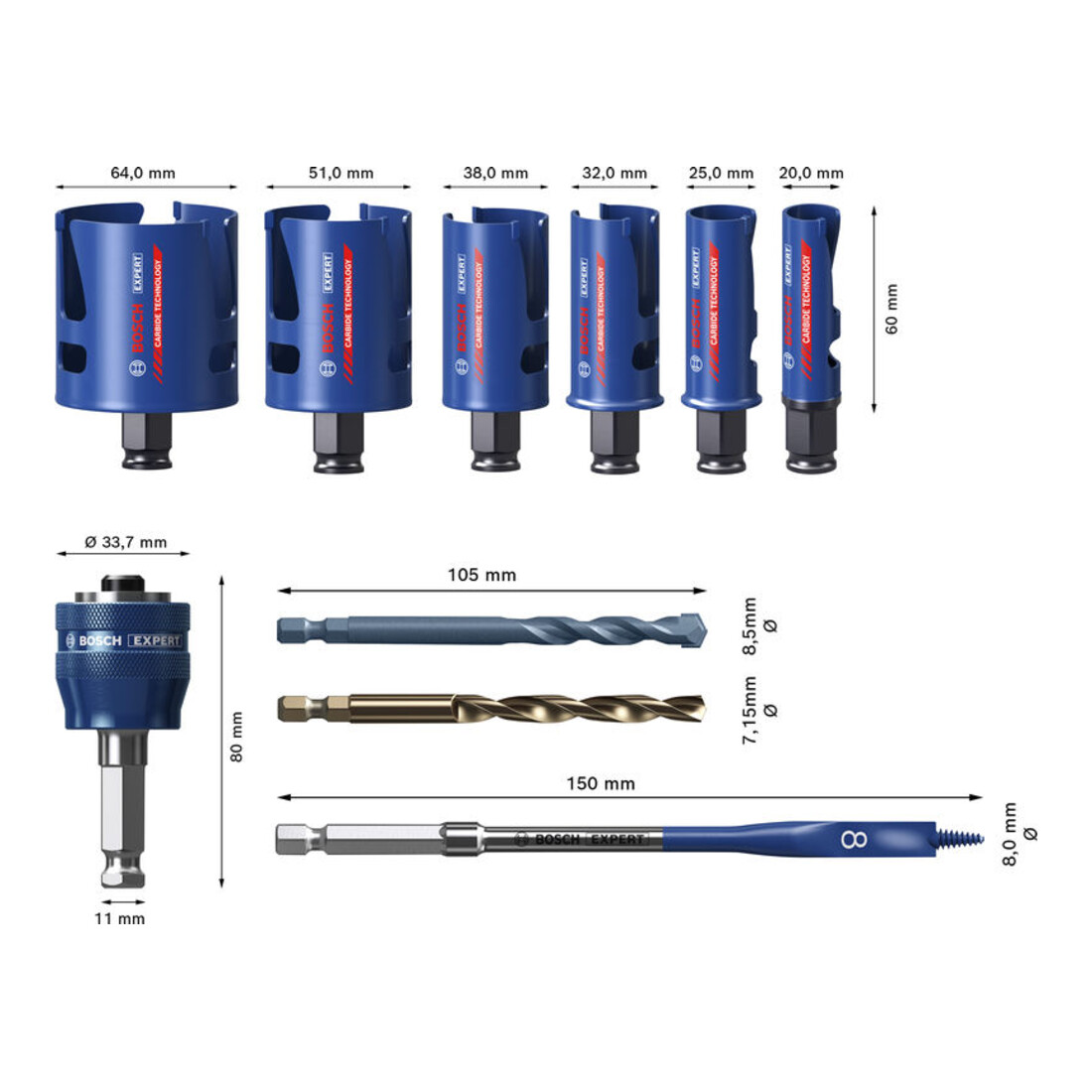 Bosch EXPERT Construction Material Power Change Plus gatzaagset, 10-dlg.