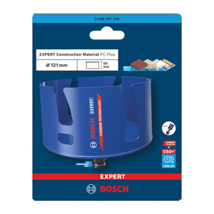 Bosch EXPERT Construction Material Power Change Plus Lochsäge, 121 x 60 mm